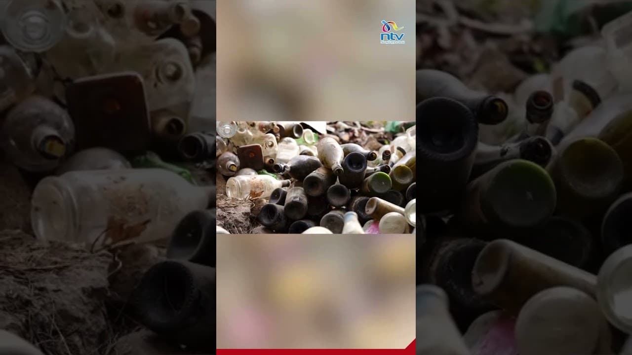 Dennis Karemi, a youth based in Syokimau, turns waste glass into valuable products