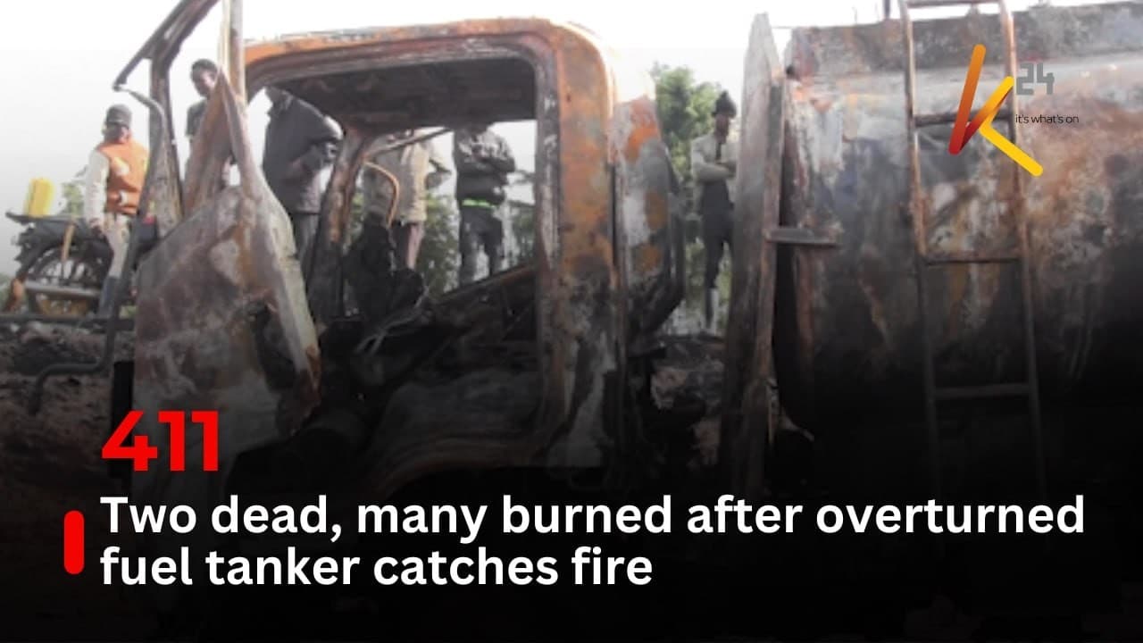 Two dead, many burned after overturned fuel tanker catches fire