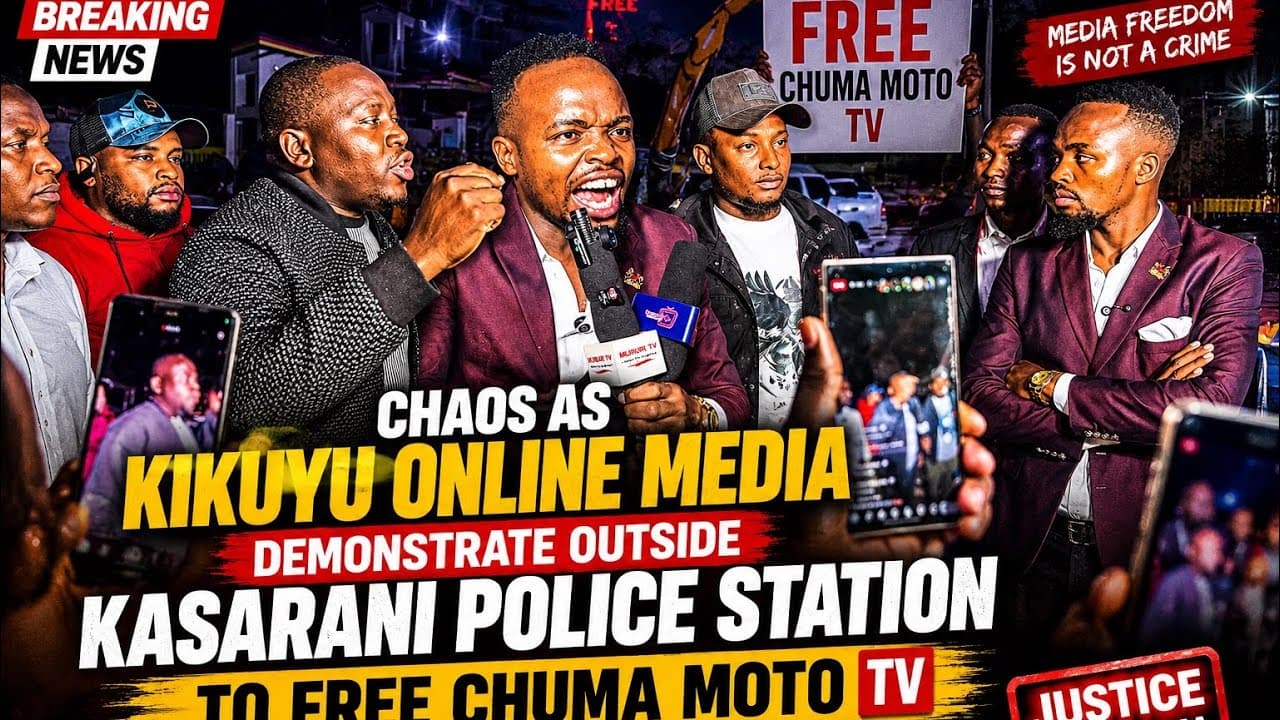 CHAOS AS KIKUYU ONLINE MEDIA DEMONSTRATE OUTSIDE KASARANI POLICE STATION TO FREE CHUMA MOTO  .