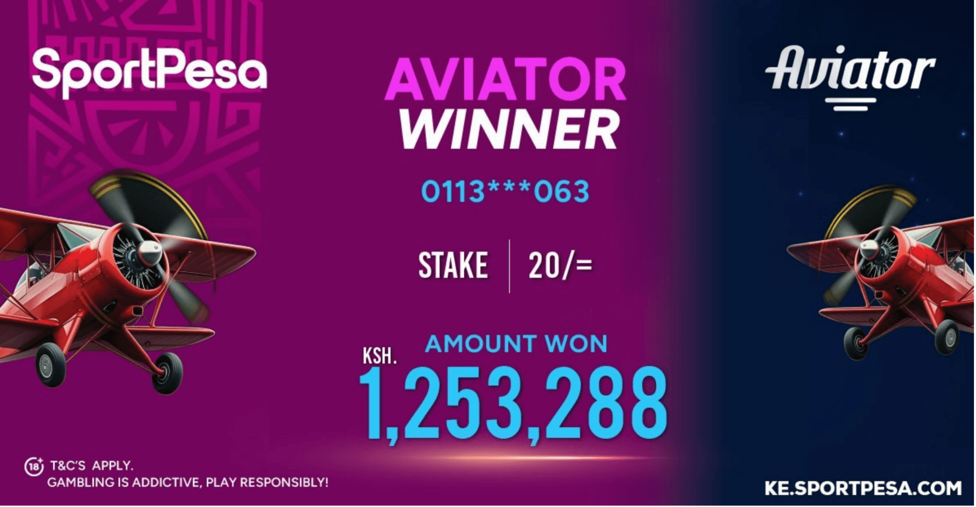 From KSh 20 Aviator Stake to KSh 1.25M With SportPesa Kenya Aviator Multiplier