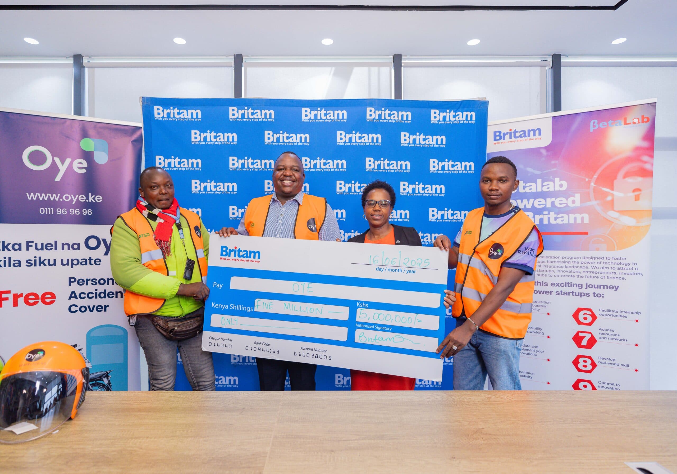 Britam’s BetaLab invests Ksh. 5M in Oye to connect Boda Riders with insurance & fuel credit
