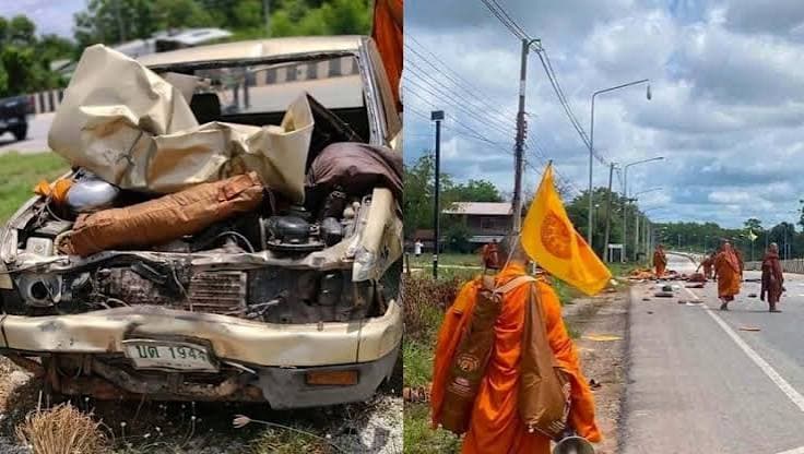 Nine Thai monks killed after 11-year-old driver collides with procession