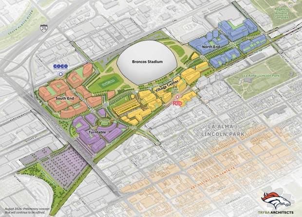 $4bn Denver Broncos New Stadium and Entertainment District Renderings Unveiled for Burnham Yard