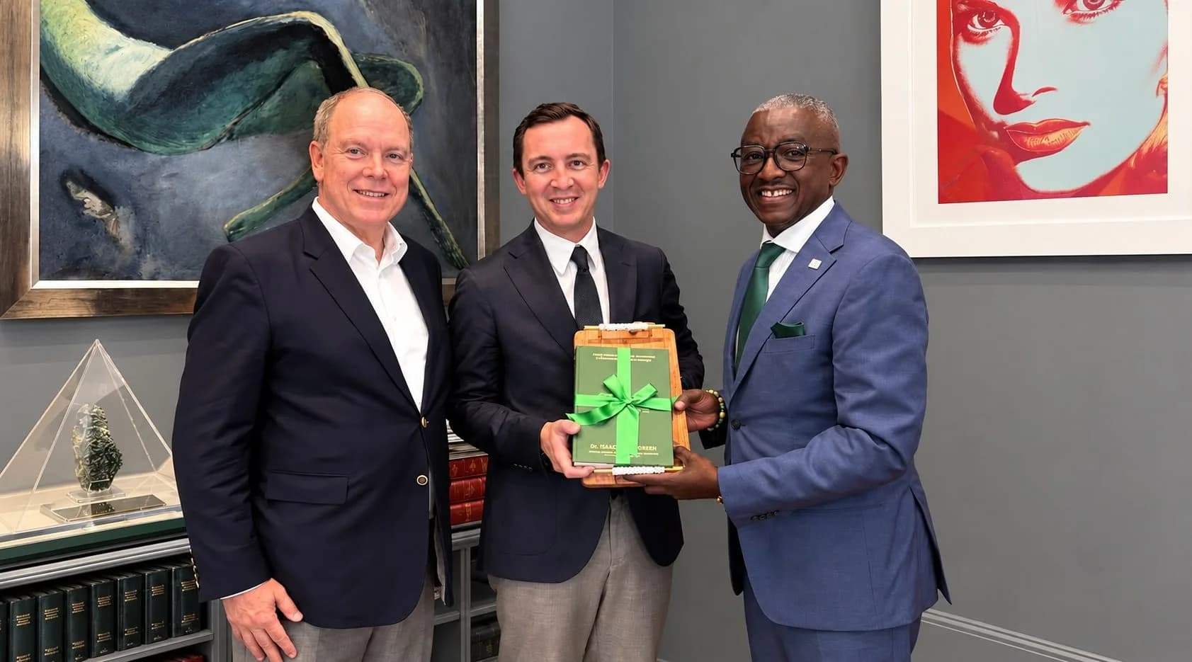 Prince Albert II receives Dr Isaac Kalua Green’s new book as foundations deepen Africa climate partnership