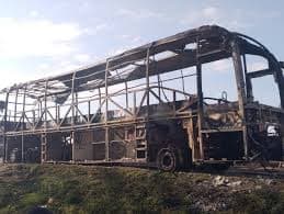 PSV Bus Destroyed by Fire Along Nairobi–Mombasa Highway in Makindu