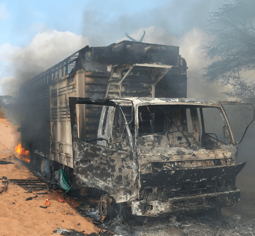 Parcel truck destroyed in fire on Isiolo–Mandera road