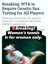 Players will need sex test to play on WTA Tour
