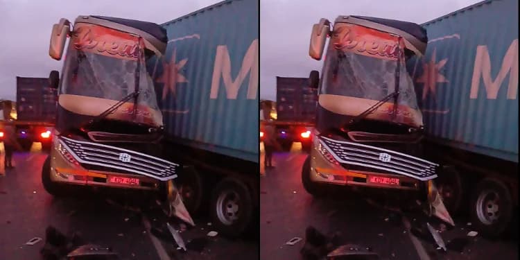 Dreamline Bus Crashes Into Trailer on Nairobi-Mombasa Highway