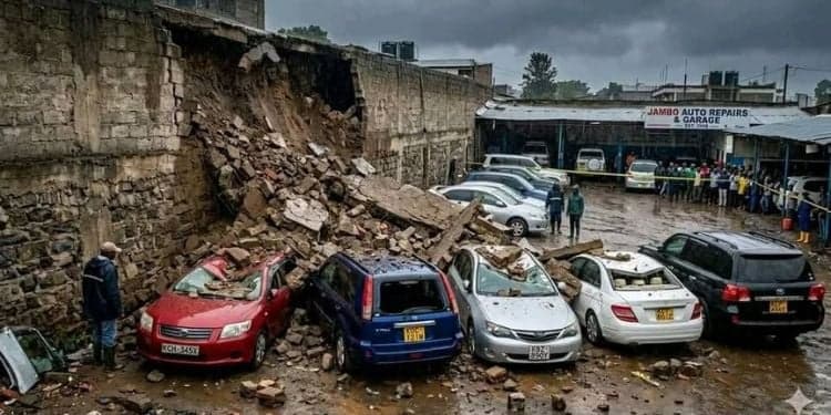 11 Vehicles Damaged as Perimeter Wall Collapses in Kilimani