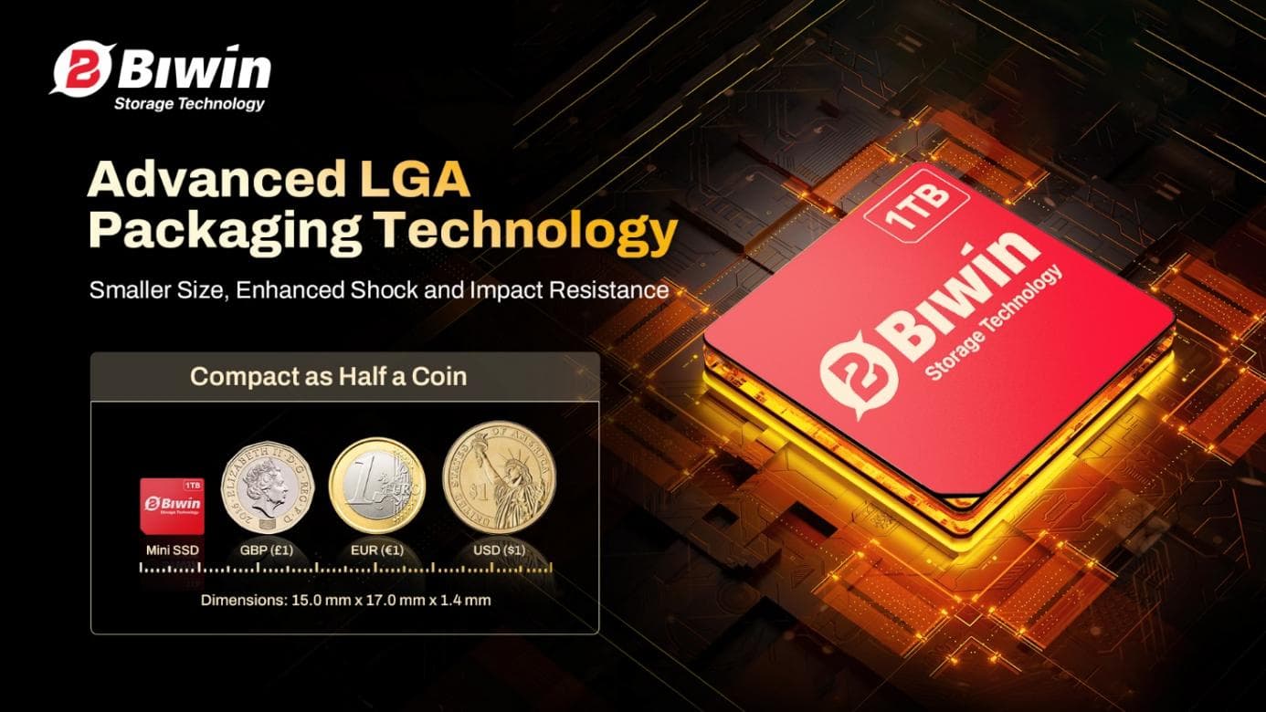 BIWIN Unveils Mini SSDs Almost the Size of a SIM Card