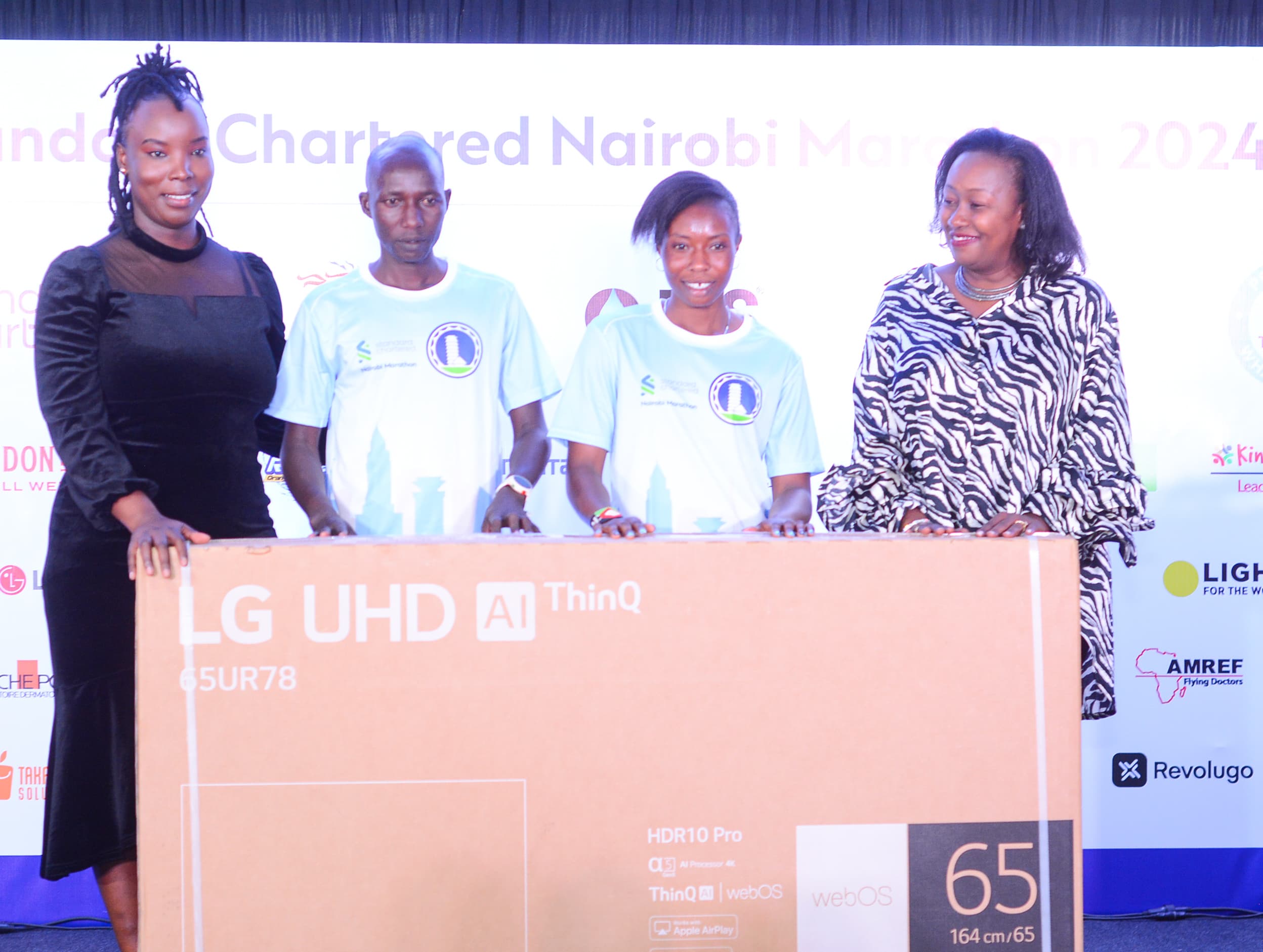 Winners of the Standard Chartered Nairobi Marathon 2024 awarded by LG Electronics