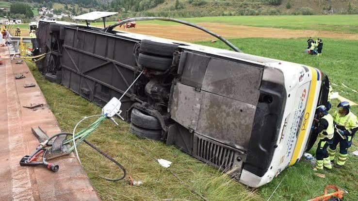Five dead and dozens injured in coach crash in Swiss Alps