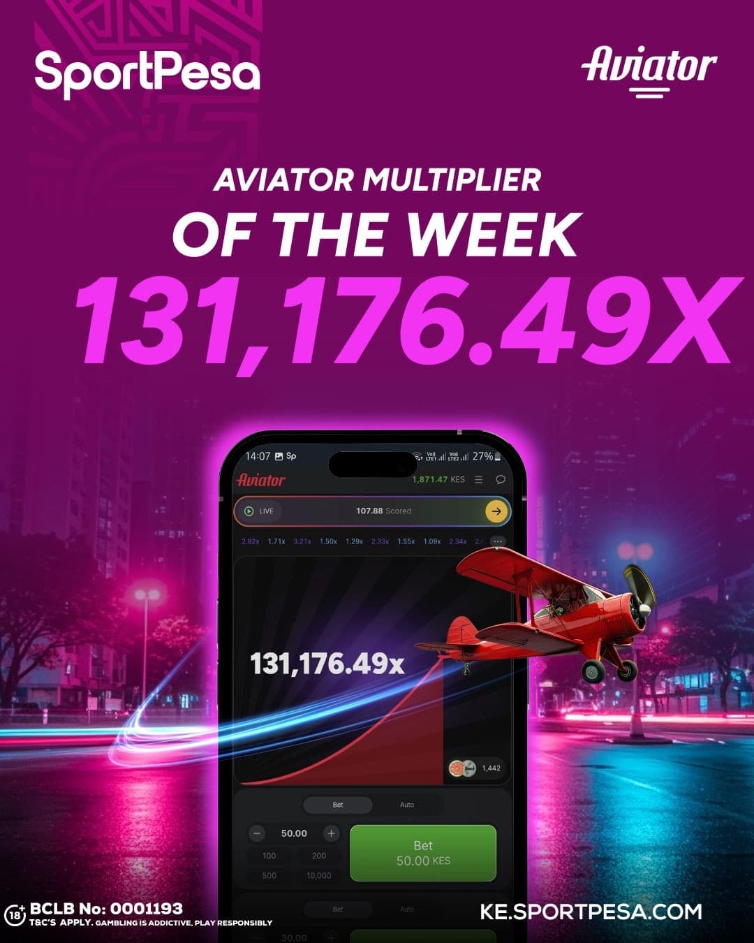 SportPesa Aviator Multiplier of the Week Hits Stunning 131,176.49x
