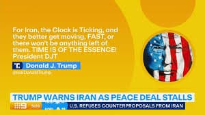 Trump warns ‘clock is ticking’ for Iran as peace progress stalls