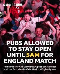 Pubs allowed to stay open until 5am for England Mexico match