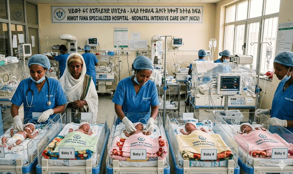 Ethiopian woman’s joy at rare quintuplets after 12 years trying for a baby