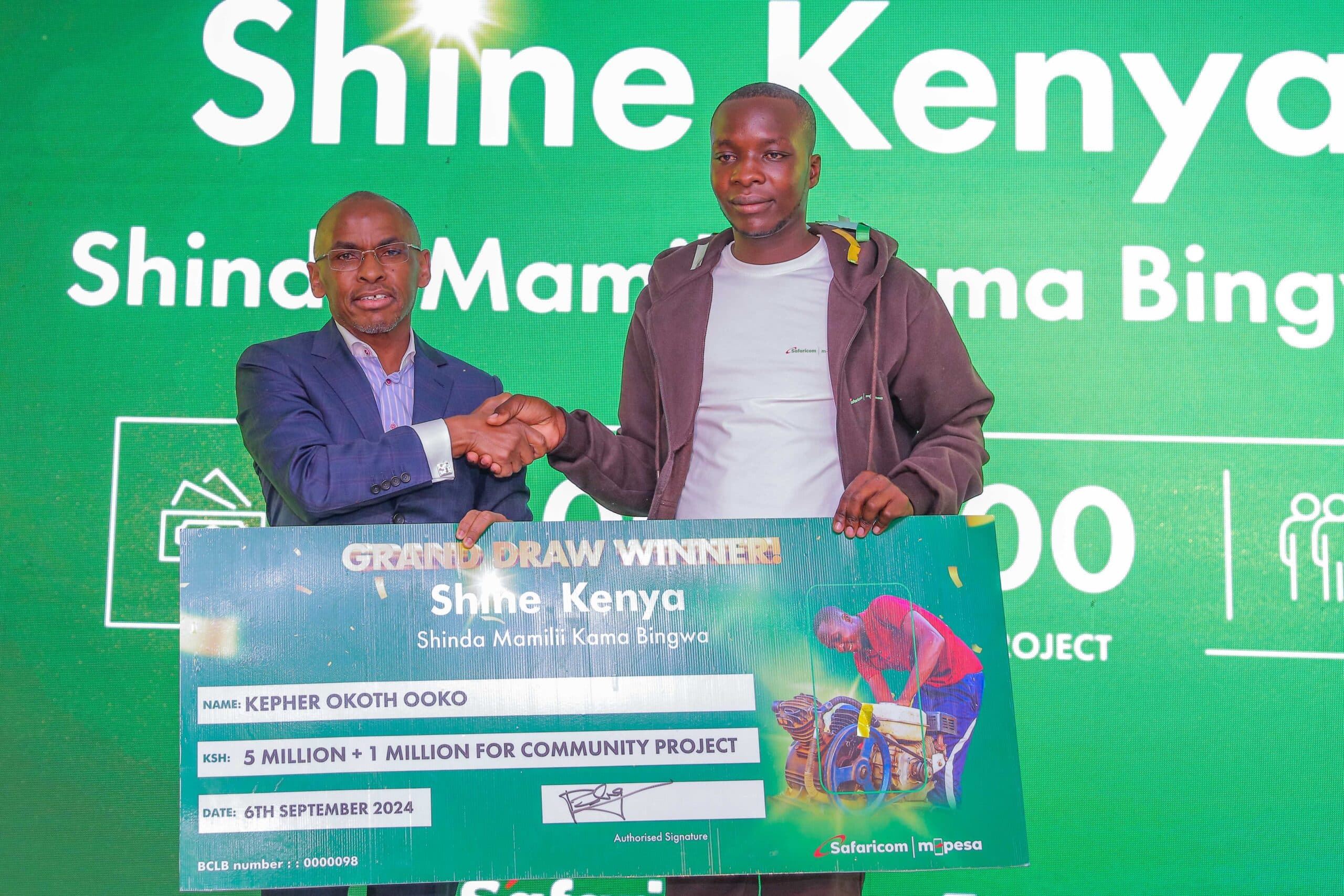 Kepher Okoth is the grand winner in the Safaricom Shinda Mamilii promotion