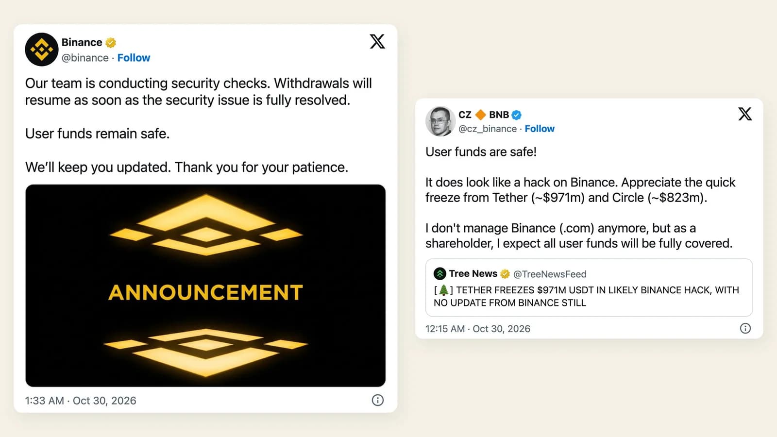 Binance pauses withdrawals after more than USD 3 billion leaves its hot wallets in a suspected hack